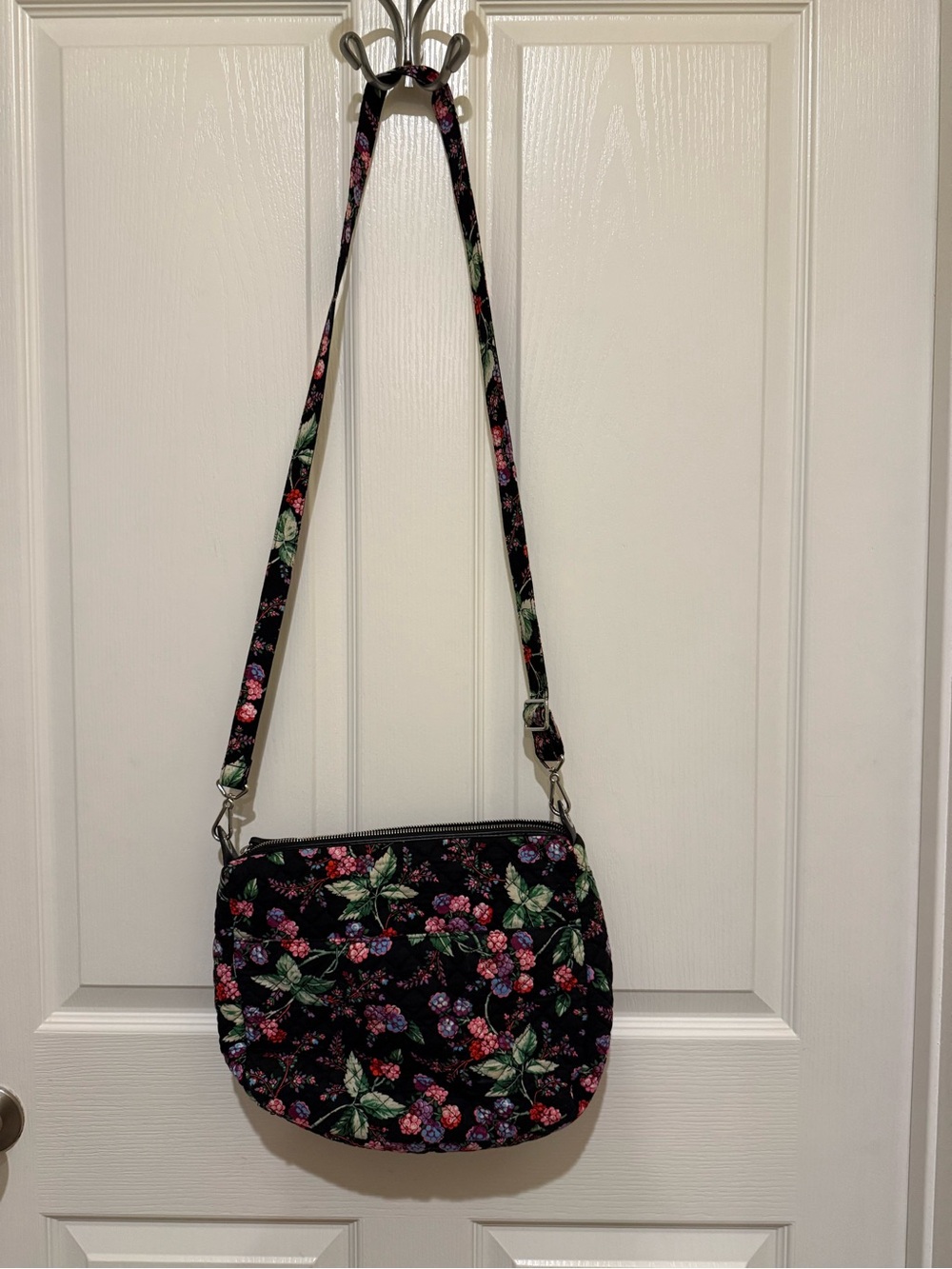 Vera Bradley Black Quilted Floral Crossbody with Pink and Green